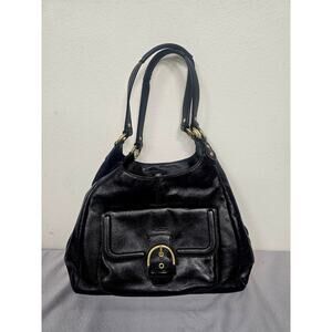 Coach Campbell Black Leather Shoulder Bag Gold hardware 3 Pockets #24686